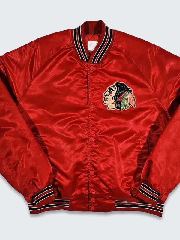 80?s Chicago Blackhawks Red Bomber Jacket