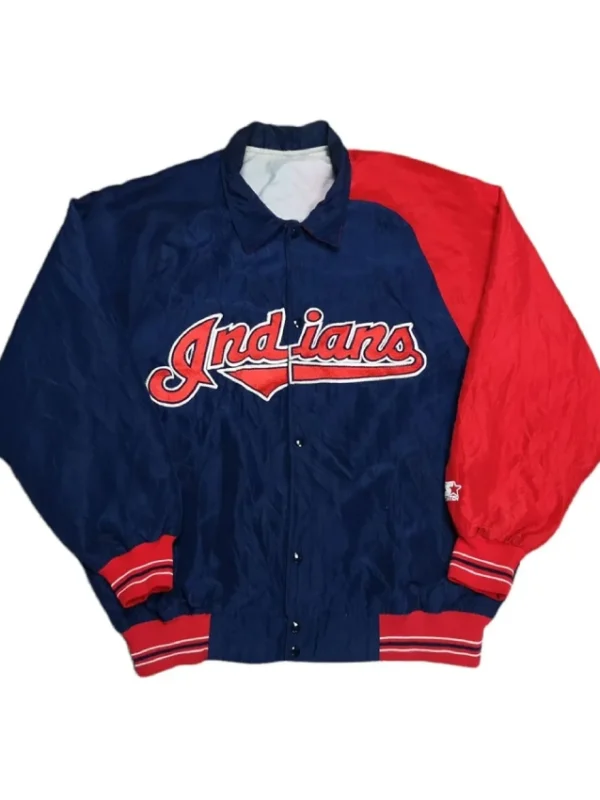 90’s Cleveland Indians Blue and Red Satin Jacket