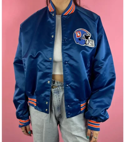 90s Denver Broncos Blue Satin Jacket