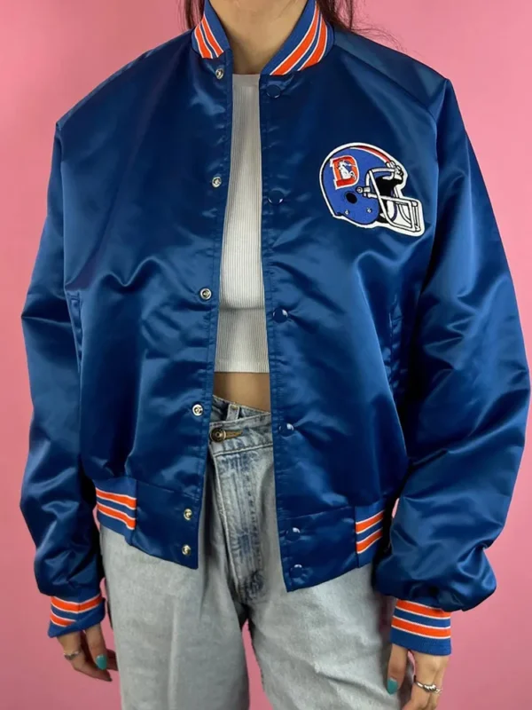 90s Denver Broncos Blue Satin Jacket