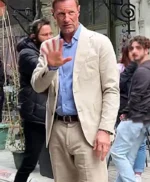 Aaron Eckhart The Bricklayer 2024 White Blazer