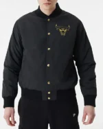 Black Chicago Bulls Team Script Bomber Jacket