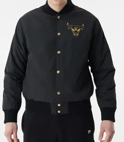 Black Chicago Bulls Team Script Bomber Jacket