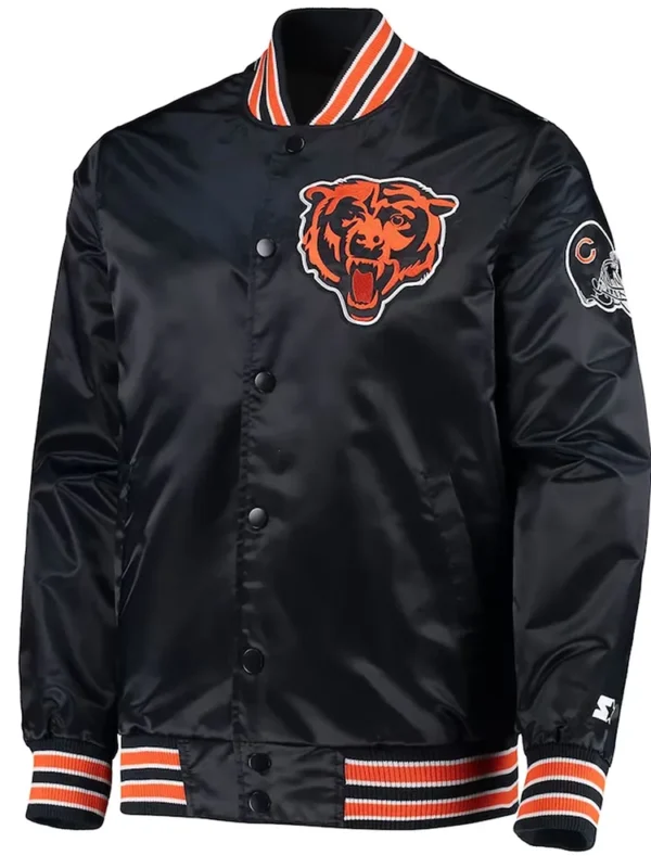 Black The Diamond Chicago Bears Retro Satin Jacket