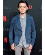 Noah Schnapp Event Stranger Things Navy Blue Suede Jacket