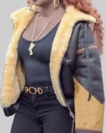 Power Book II Ghost Monet Brown Shearling Jacket