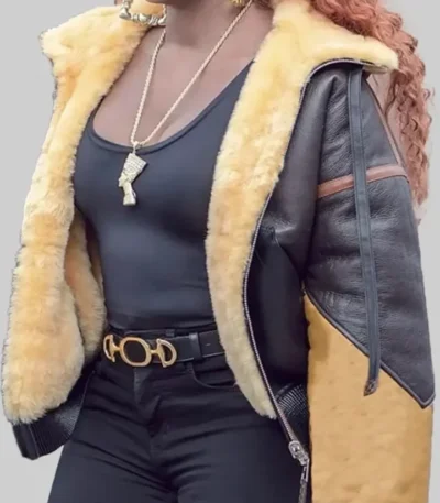 Power Book II Ghost Monet Brown Shearling Jacket