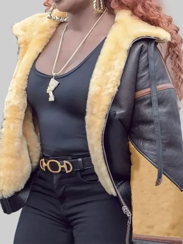 Power Book II Ghost Monet Brown Shearling Jacket