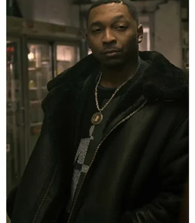 Power Book III Lou Lou Black Leather Shearling Fur Jacket
