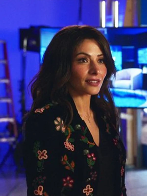 Sex/Life S02 Sarah Shahi Floral Black Bomber Jacket
