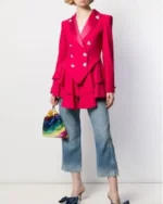 Ted Lasso S2 Keeley Pink Heart Button Wool Blazer