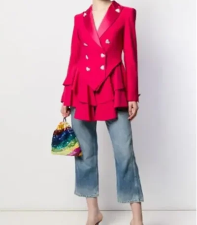 Ted Lasso S2 Keeley Pink Heart Button Wool Blazer