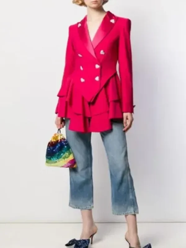 Ted Lasso S2 Keeley Pink Heart Button Wool Blazer