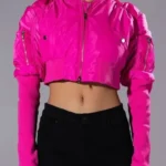 The Chi Zaria Imani Primer Pink Cropped Bomber Jacket