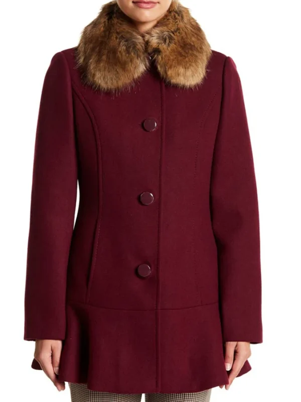 Camila Mendes Riverdale Maroon Shearling Fur Coat