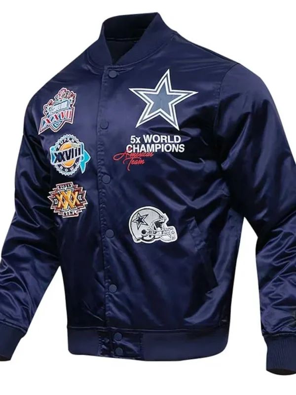 Championship Dallas Cowboys Navy Blue Satin Jacket