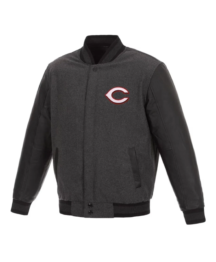 Charcoal/Black Cincinnati Reds Varsity Jacket Charcoal/Black Cincinnati Reds Varsity Jacket
