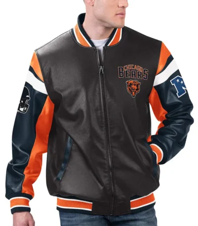 Chicago Bears Black Varsity Full-Zip Leather Jacket