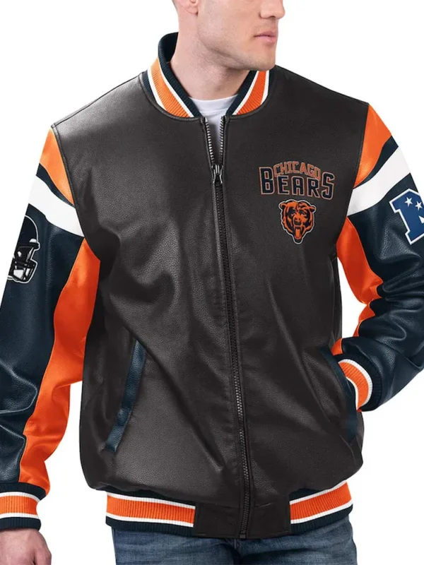 Chicago Bears Black Varsity Full-Zip Leather Jacket