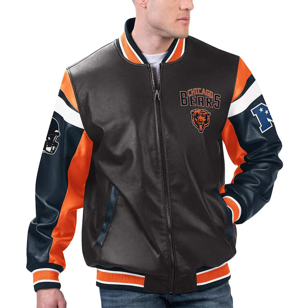 Chicago Bears Black Varsity Full-Zip Leather Jacket Chicago Bears Black Varsity Full-Zip Leather Jacket