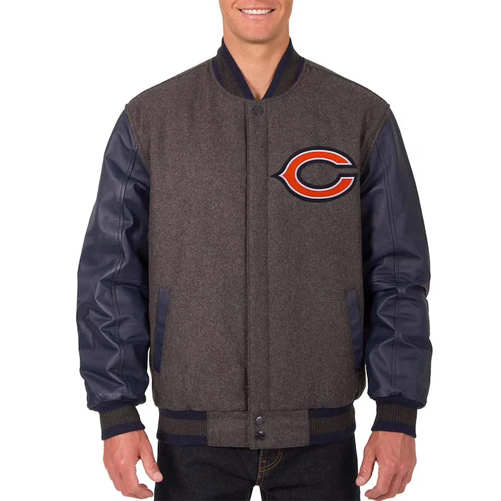 Chicago Bears Charcoal and Navy Varsity Jacket Chicago Bears Charcoal and Navy Varsity Jacket