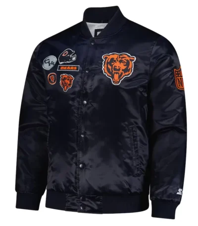 Chicago Bears Exclusive Navy Varsity Satin Jacket