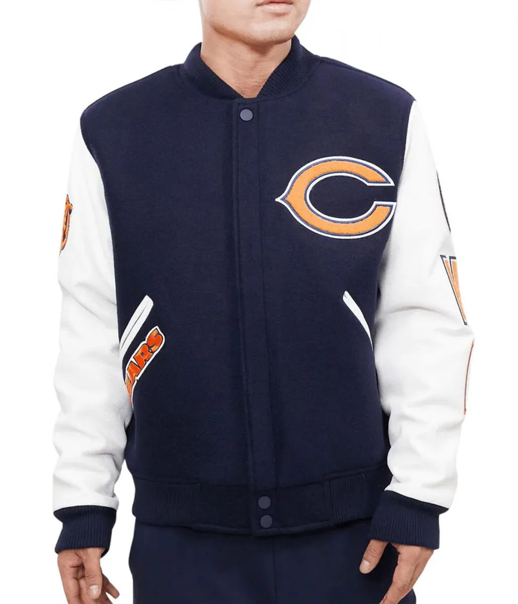 Chicago Bears Letterman Navy Blue-White Jacket Chicago Bears Letterman Navy Blue-White Jacket