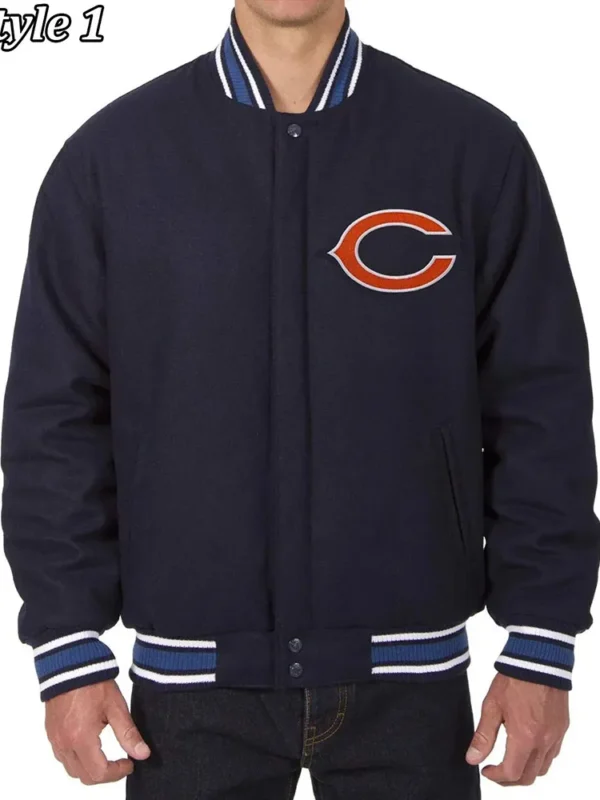 Chicago Bears Letterman Wool Navy Blue Jacket