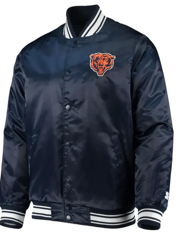 Chicago Bears Locker Room Bomber Blue Satin Jacket
