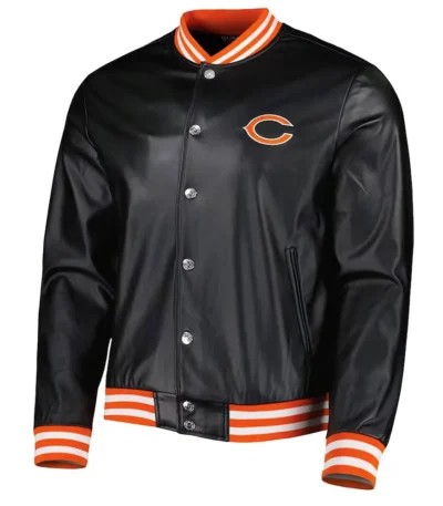 Chicago Bears Metallic Black Leather Jacket