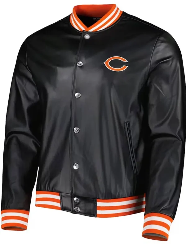 Chicago Bears Metallic Black Leather Jacket