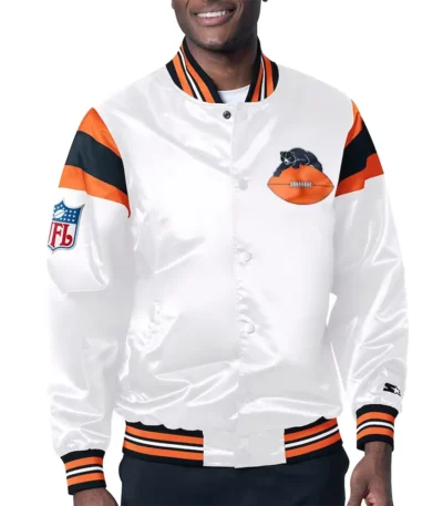 Chicago Bears Midweight White Satin Jacket