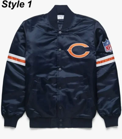 Chicago Bears Navy Blue Bomber Satin Jacket