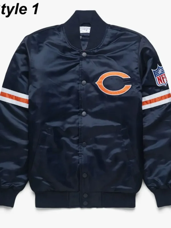 Chicago Bears Navy Blue Bomber Satin Jacket