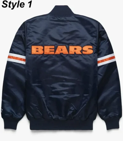 Chicago Bears Navy Blue Bomber Satin Jacket
