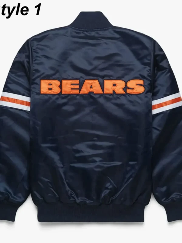 Chicago Bears Navy Blue Bomber Satin Jacket