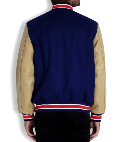 Chicago Bears Navy Blue and Off White Letterman Jacket
