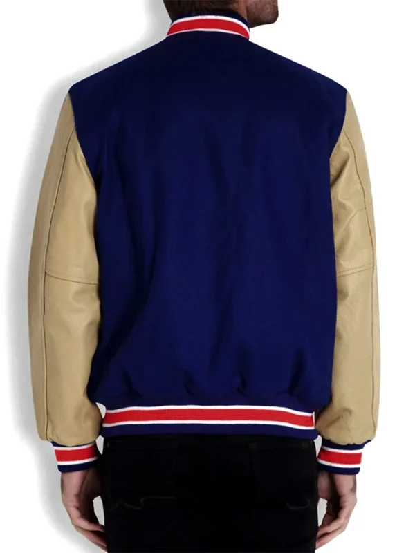 Chicago Bears Navy Blue and Off White Letterman Jacket
