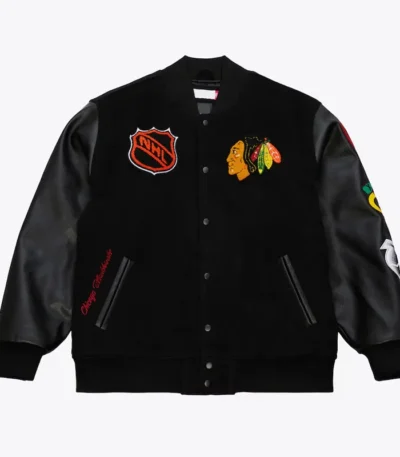 Chicago Blackhawks Black Out Team Logo Varsity Jacket
