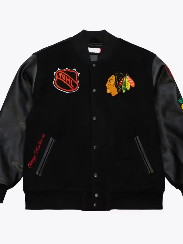 Chicago Blackhawks Black Out Team Logo Varsity Jacket