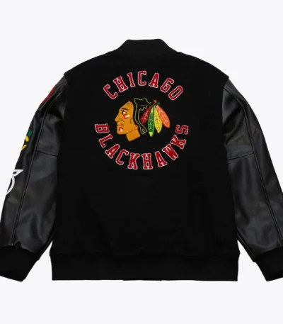 Chicago Blackhawks Black Out Team Logo Varsity Jacket