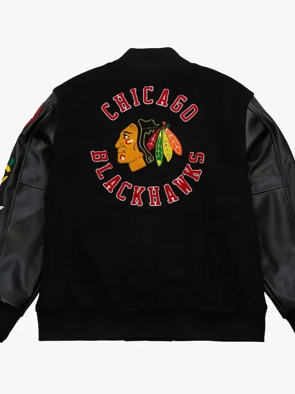 Chicago Blackhawks Black Out Team Logo Varsity Jacket