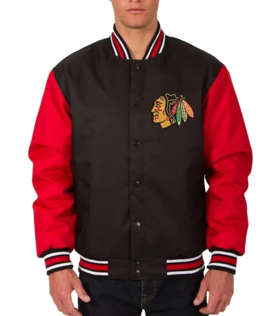 Chicago Blackhawks Black and Red Poly-Twill Jacket