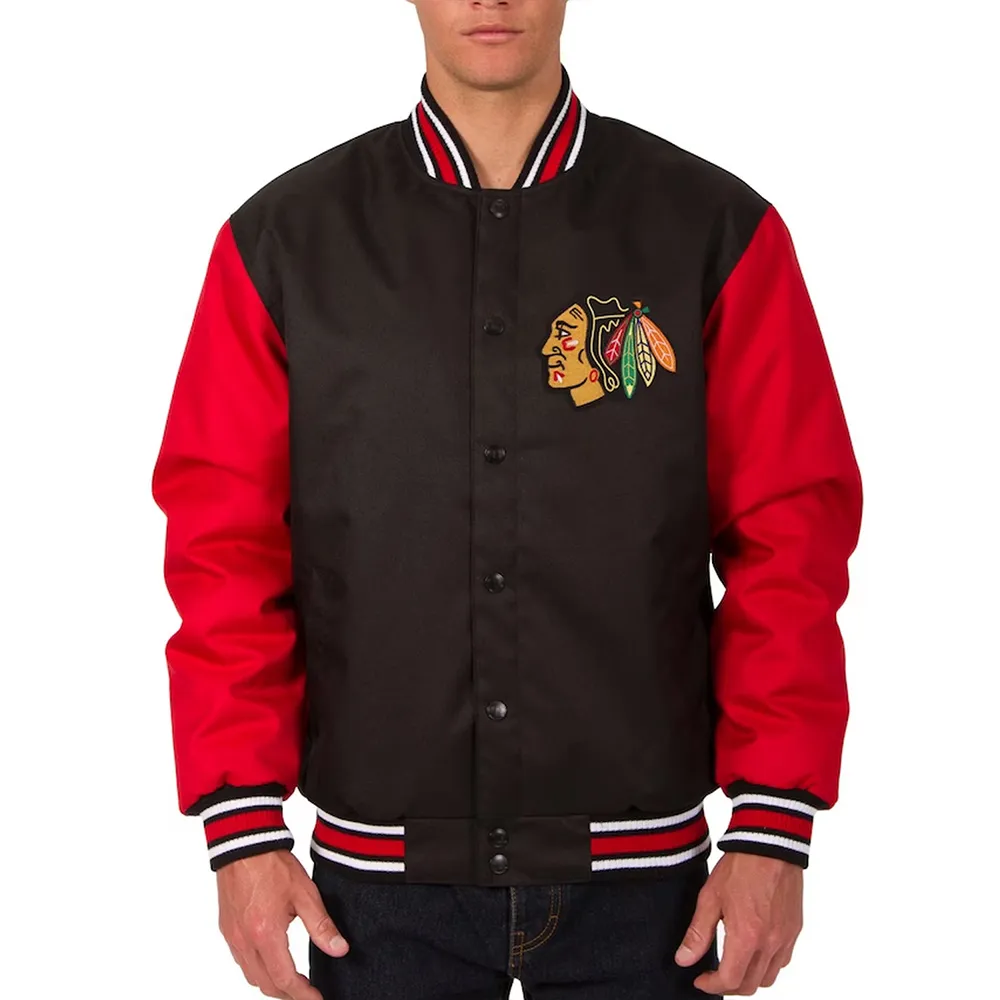 Chicago Blackhawks Black and Red Poly-Twill Jacket Chicago Blackhawks Black and Red Poly-Twill Jacket