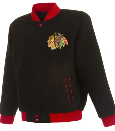 Chicago Blackhawks Commemorative Varsity Black Wool Jacket