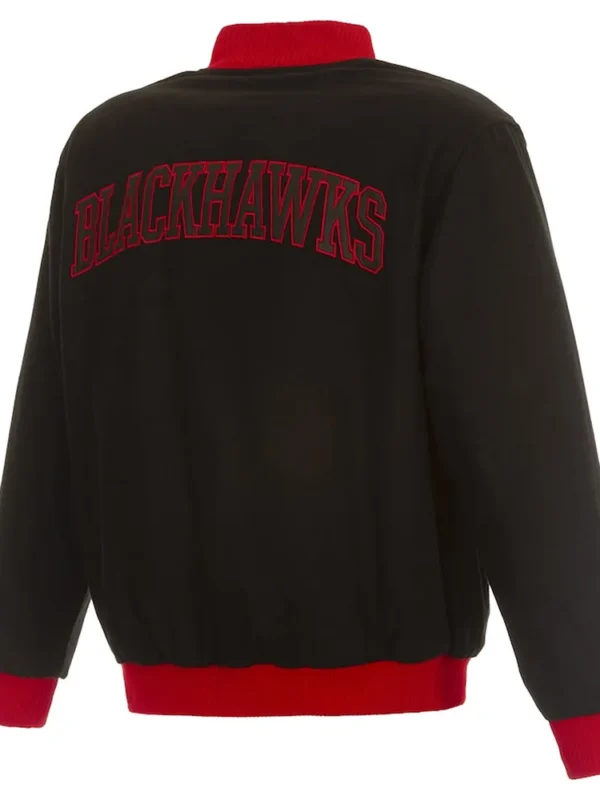 Chicago Blackhawks Commemorative Varsity Black Wool Jacket