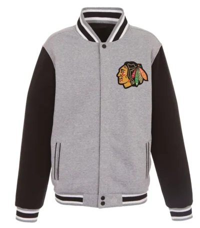 Chicago Blackhawks Gray and Black Varsity Wool Jacket