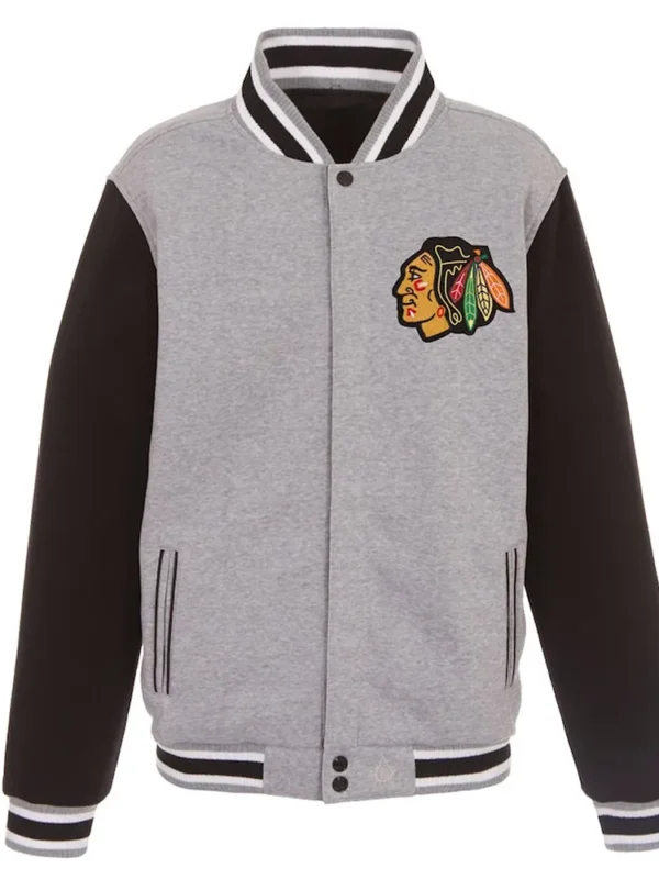 Chicago Blackhawks Gray and Black Varsity Wool Jacket