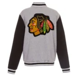 Chicago Blackhawks Gray and Black Varsity Wool Jacket