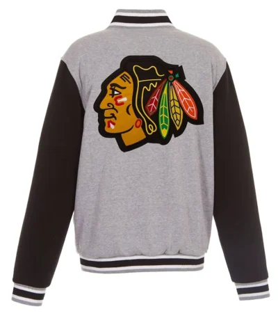 Chicago Blackhawks Gray and Black Varsity Wool Jacket